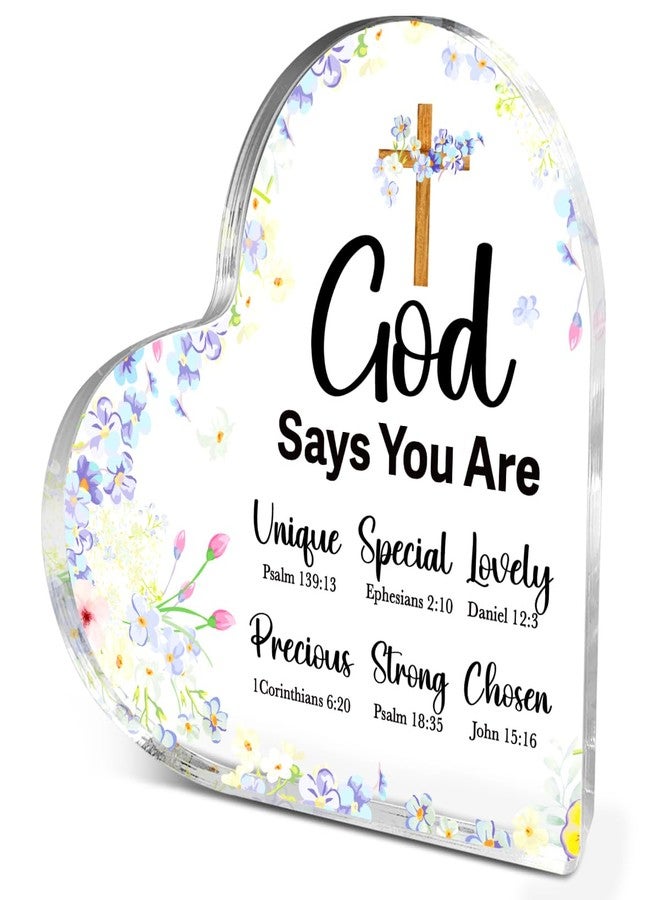 Littlefa Christian Gifts for Women Girls,Religious Spiritual Gifts for Female Coworker Friends,God Says You Are Sign,Cross Acrylic Heart Plaque Decorative Signs - Image 1